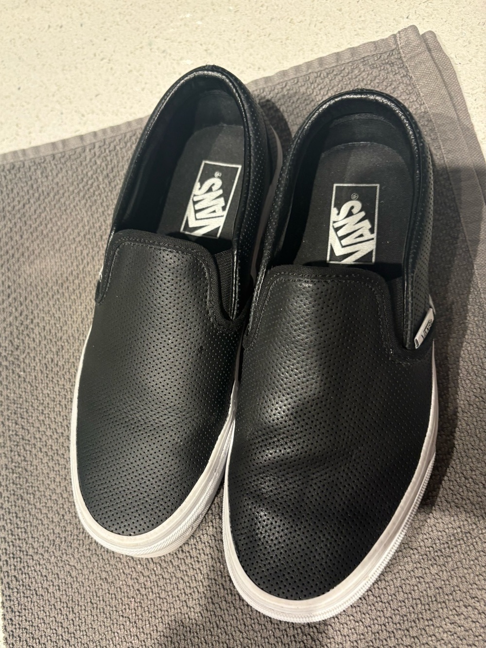 Vans Slip-On Perforated Leather Sneakers - Black with White Sole